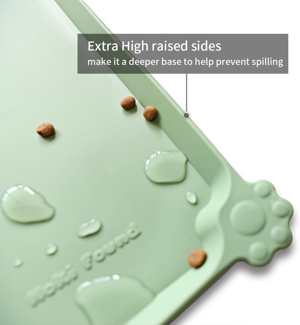 Hoki Found -Waterproof Pet Feeding Mats with High Lips - 22"L x 14"W / Jade - image 2