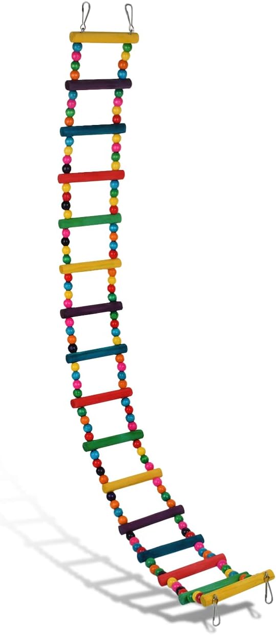 Bird Ladder Toys Coloured Flexible Parrot Swing Bridge Wooden - 39 in (16 Steps)