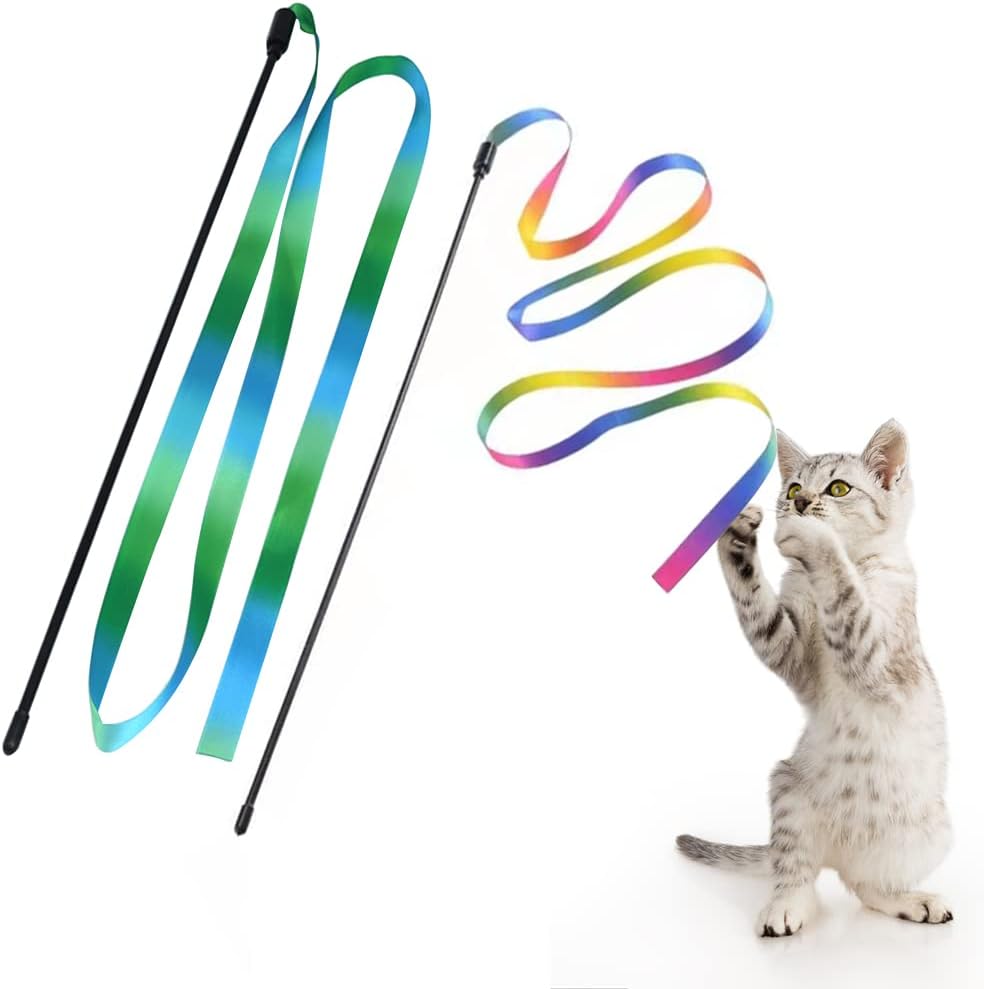 LASOCUHOO Interactive Cat Wand Toys Interactive Cat Teaser Wand - Greenrainbow