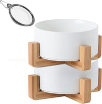 Petygooing Ceramic Dog Cat Bowl Set with Stand, Pet Dog Food and Water Dish,Medium Pet Bowls Anti Slip Set of 2 Cat Bowls-White Pet Food Bowl- Small Medium Size Pet (28 OZ /3.6 Cups)