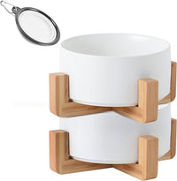Petygooing White Ceramic Cat Dog Bowl Set with Stand,Small Dog Bowls,Pet Food and Water Dish, Anti Slip Set of 2 Cat Bowls Pet Food Bowl- Pet Dish Small Size Pet (13.5OZ/5.1 in)