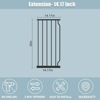 Extra Wide Baby Gate With 14.17in Extensions - Walk Through Pressure Mount Auto Close Child Safety Gate (Black, Extension-14.17"/36cm)