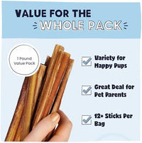 Pawstruck Premium 5-8" Bully Sticks for Dogs, 1 lb Bag - 100% Digestible, Natural Beef, Low Odor, Long-Lasting Chew for Medium & Large Dogs - Single Ingredient, Rawhide-Free Treat