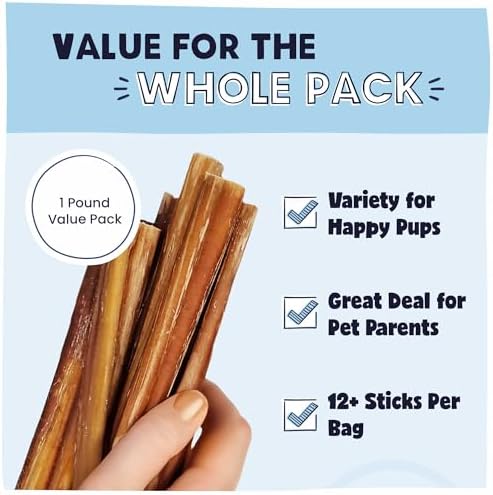 Pawstruck Premium 5-8" Bully Sticks for Dogs, 1 lb Bag - 100% Digestible, Natural Beef, Low Odor, Long-Lasting Chew for Medium & Large Dogs - Single Ingredient, Rawhide-Free Treat