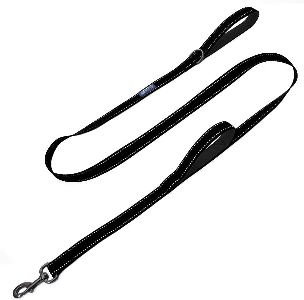 Max and Neo Double Handle Traffic Dog Leash, Reflective - 6 FT / Black