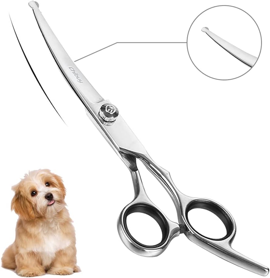 Chibuy curved dog grooming scissors with round tips and 4CR stainless steel blades