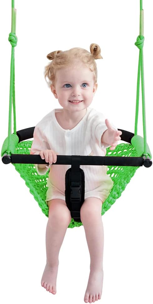 2 -in - 1 Toddler Swing. Swing Seat for kids Adjustable Ropes, for Kids Heavy Duty Rope Play - Green