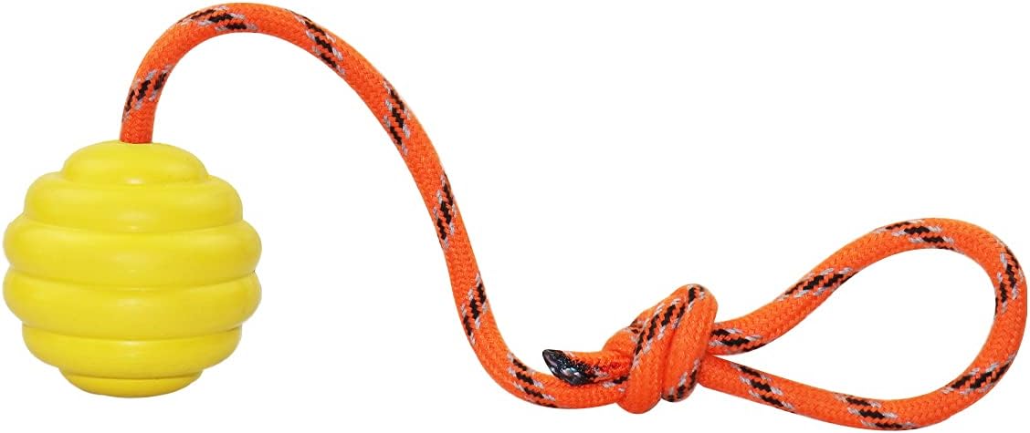 K9 Training Ball with Rope, Exercise and Reward Toy for Dogs - Yellow
