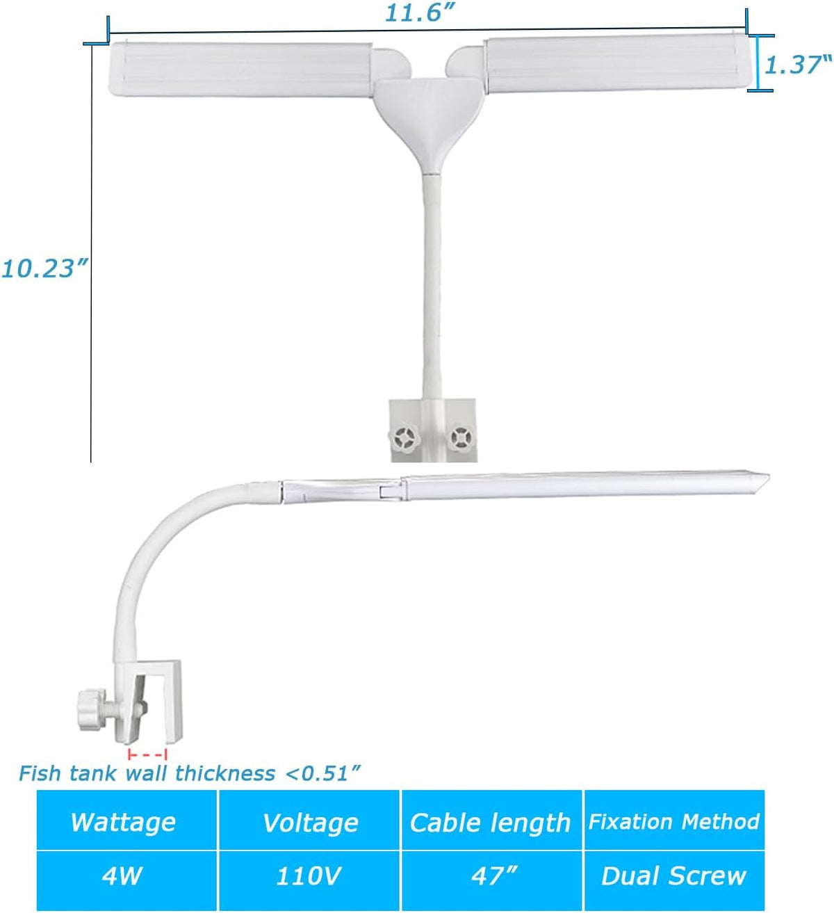 LED Aquarium Light Full Spectrum Clip Fish Tank Light Plants Light - 4W For 2-10 Gal Fish Tank - image 2