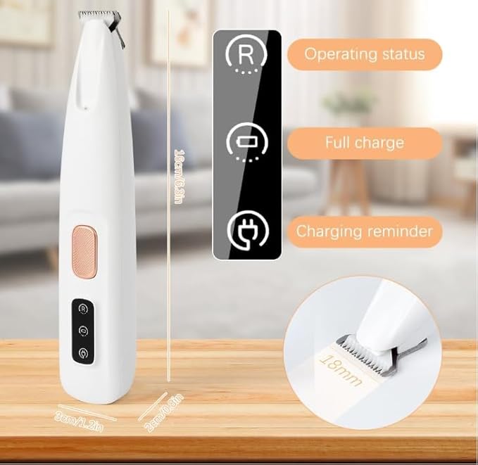 Pet Micro Precision Paw Trimmer, Upgrade Multifunctional Pet Hair Clippers Waterproof Rechargeable Pet Shaver with LED Light, Pet Paw Trimmer for Paws Eyes Ears Face Rump (1 Set)
