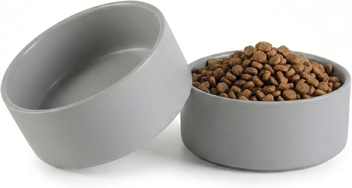 Ceramic Dog Bowl for Food and Water - Small / Grey (2 Pack)