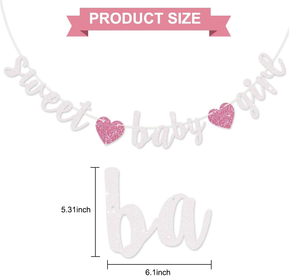 BEISHIDA Pre-Strung Glitter Champagne Girl Baby Banner Baby Shower - White Pink​ - image 3