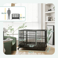 48" Heavy Duty Dog Crate Metal Cage Kennel with Lockable Wheels, Double Door and Removable Tray, gray