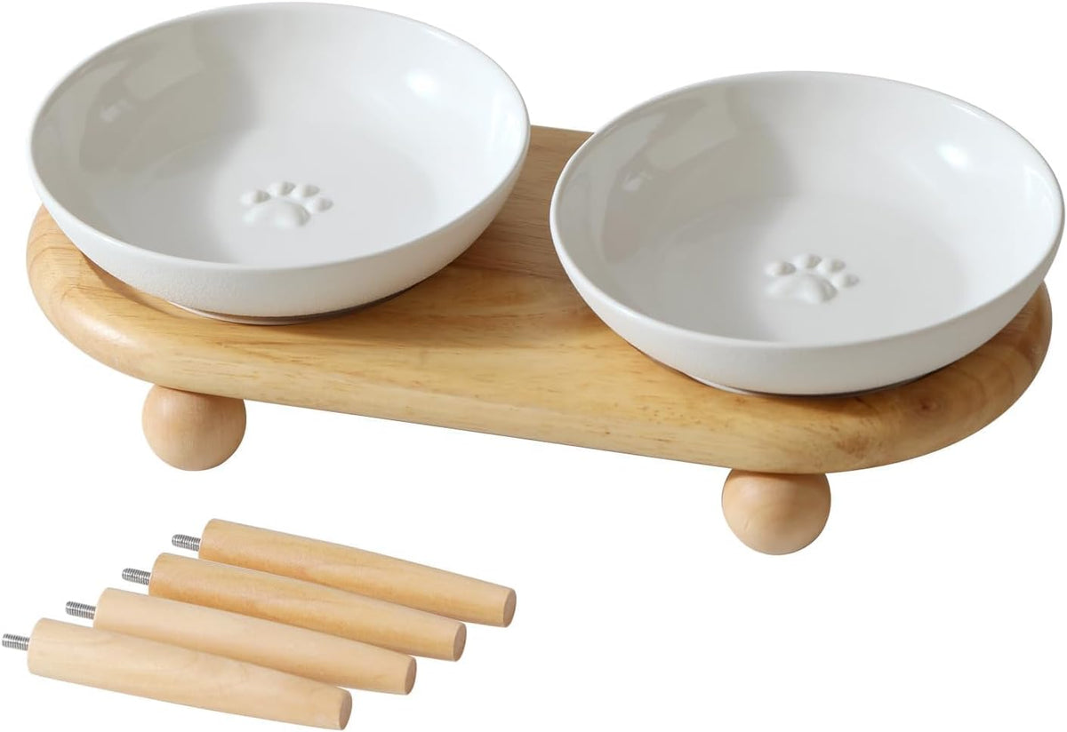 Elevated Cat Bowls, Cat Food and Water Bowl Set - White / 2 Bowls