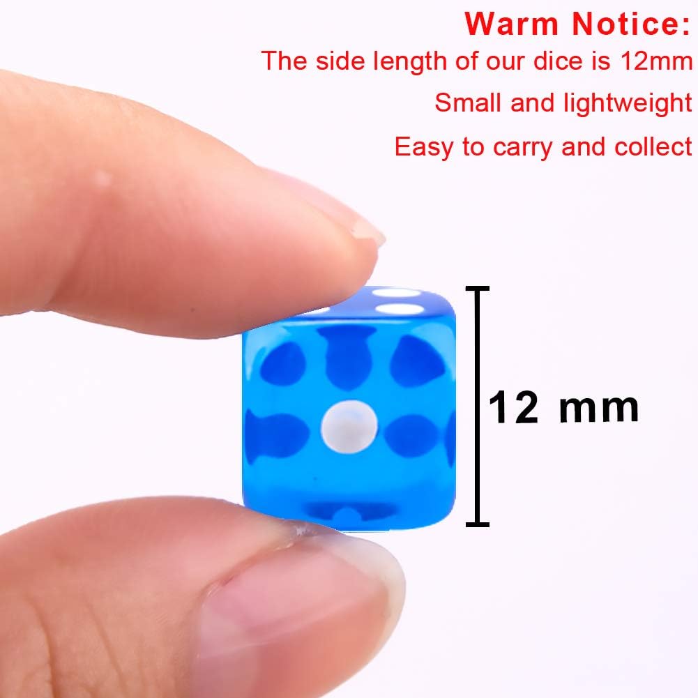 AUSTOR 100 Pcs 12mm Dice 6 Sided Game Dice Set with a Drawstring Pouch – Fun for Kids & Family - Translucent Rounded, 12mm - image 2