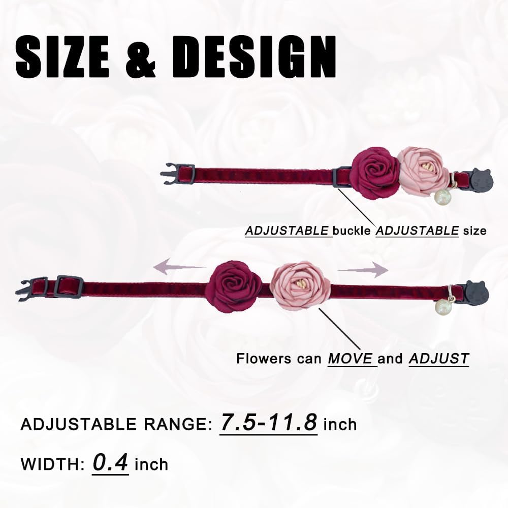 Fupo Cat Collar, Breakaway Adjustable with Bell& Flower - Red #2 - image 3