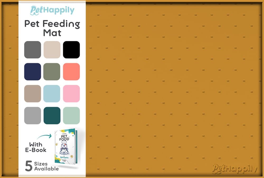 Dog Food Mat - Raised Edges Dogs Mat for Food and Water Prevent Spill, Waterproof Cat Food Mats - 24"L x 15"W / Mustard