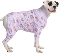 Spark Paws Dog Pajamas - Stretch Onesie Recovery Full Leg Surgery Suit PJS – Essentials for Dogs - When Pigs Fly - Purple / 3XL