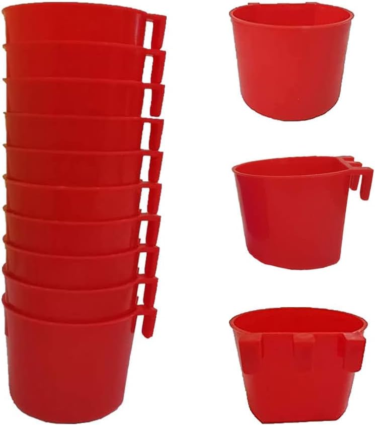 Cage Cups Birds Feeders Seed Bowl Chicken Feeding Watering Dish - 10PCS Red