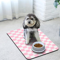 Dog Food Mats for Floors Waterproof - Plaid Pink / 20"L x 12"W - image 3