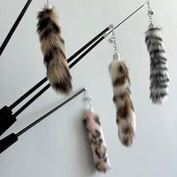 Interactive Cat Wand Toy with Cat Dancer, Retractable Feather Fox Tail Teaser for Indoor Cats, Enrichment Play Kittens to Senior Cats(Moon Grey)