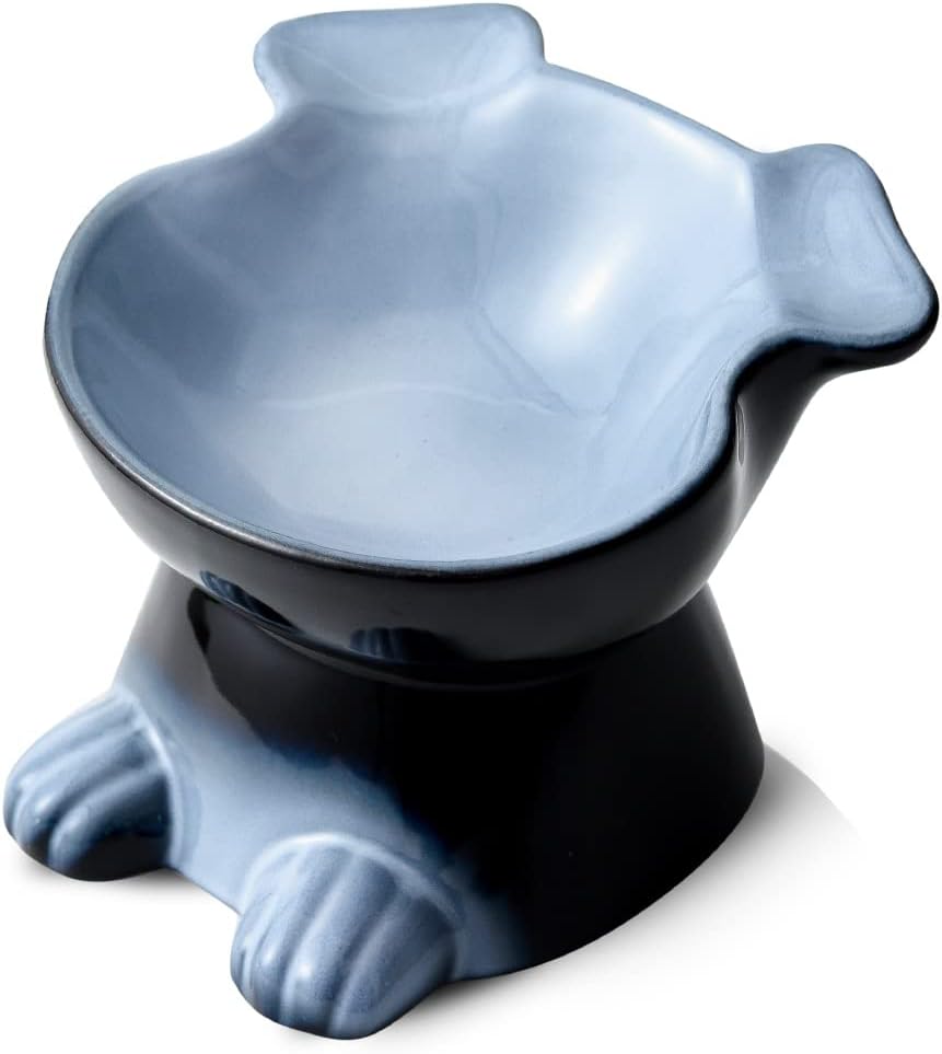 Nihow Elevated Ceramic Dog Bowls: 6.5 Inch Raised Dog Bowl for Food - 8.5 OZ (1 Bowl) / Gray