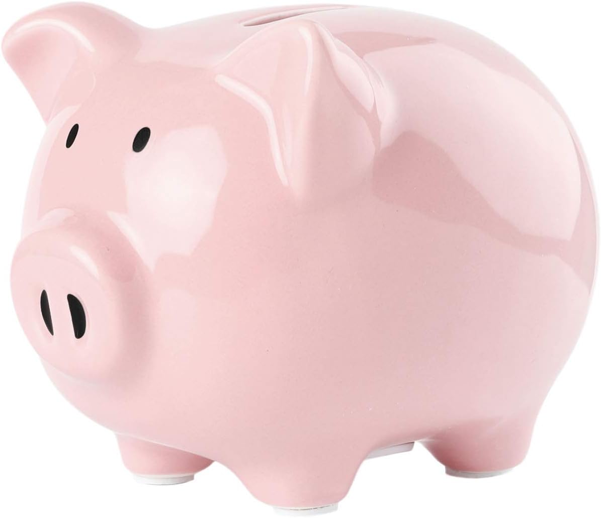 SOBEIT Piggy Bank for Kids Girls Boys, Glazed Ceramic Coin Bank - Style 1 Pink