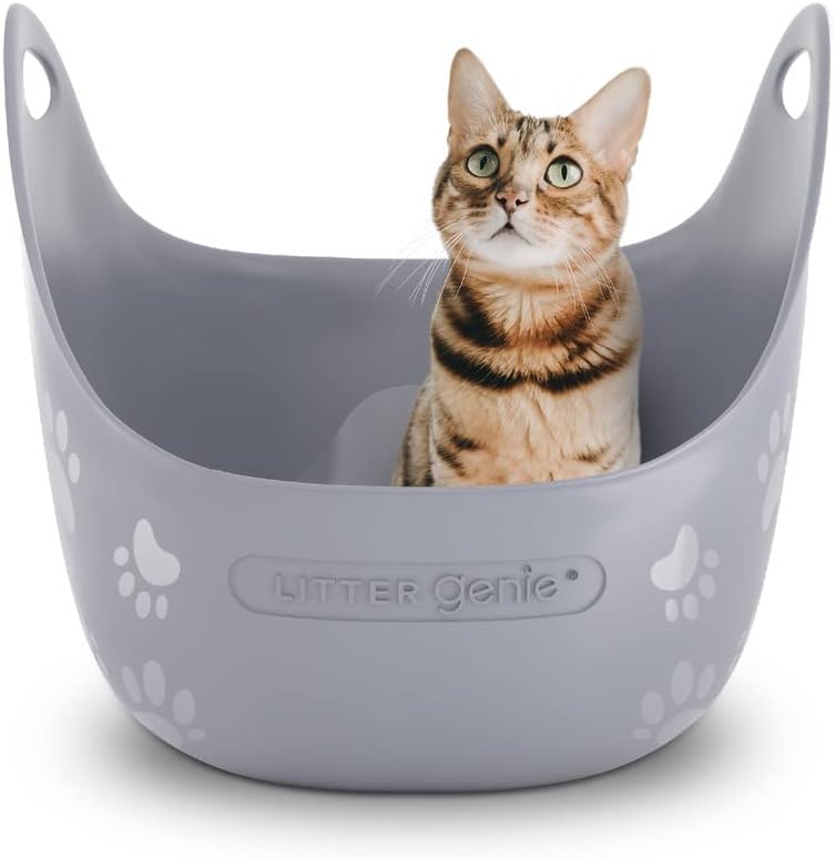 Litter Genie Cat Litter Box in Flexible Plastic with Handles - Grey