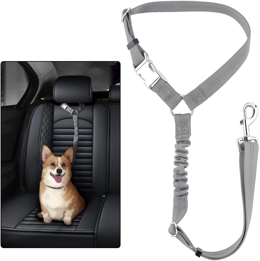 Plutus Pet Dog Seat Belt for Car Headrest - Gray