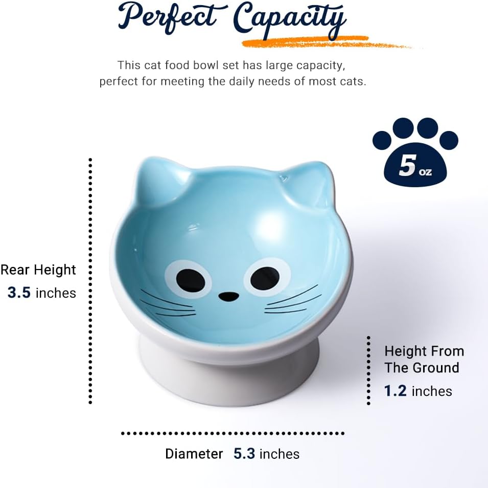 Raised Cat Food Bowl Ceramic 15° Tilted Cat Food Bowls Protect Cat's - blue white / 1 - image 2