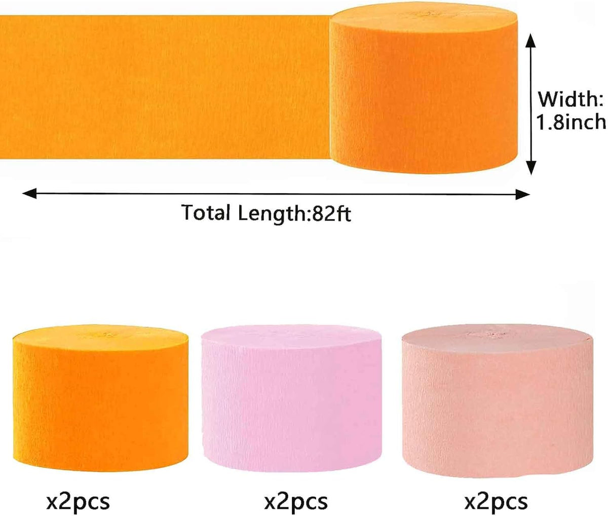 We Moment Dusty Blue Light Blue White Crepe Paper Streamers 1.8 Inch - Orange Pink - image 2