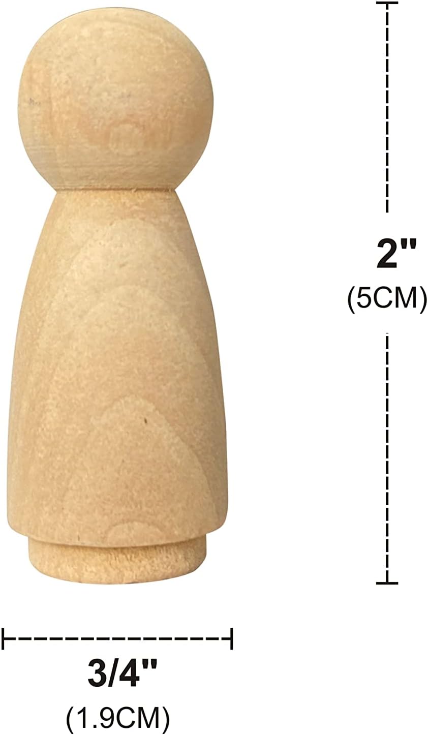 Cregugua 50 pack unfinished birch wood peg dolls, 3/4 x 2 inch wooden people blanks - view 3