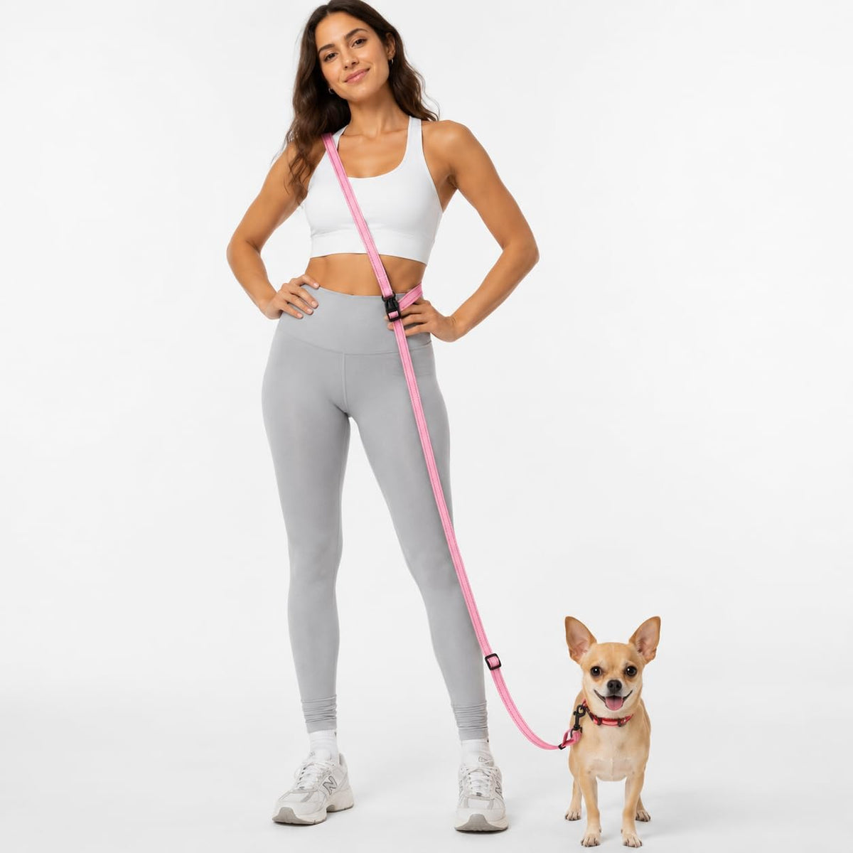 Kazazoo Hands-Free Dog Leash Adjustable Length 5-8 Ft - Pink / M