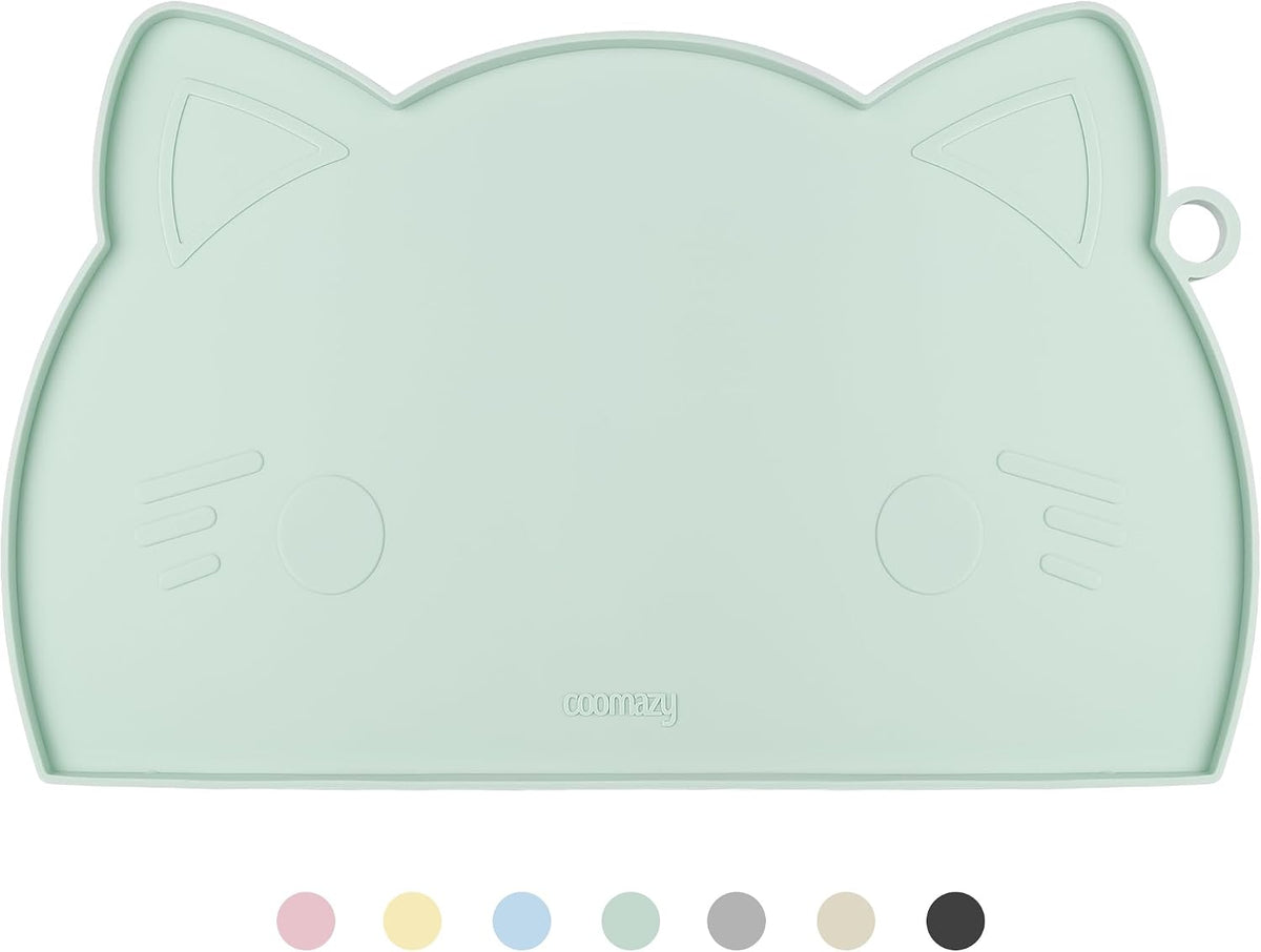 Coomazy Cat Food & Water Mat Thicker Non-Slip Silicone Mat - Cyan / 17.7''L x 10''W