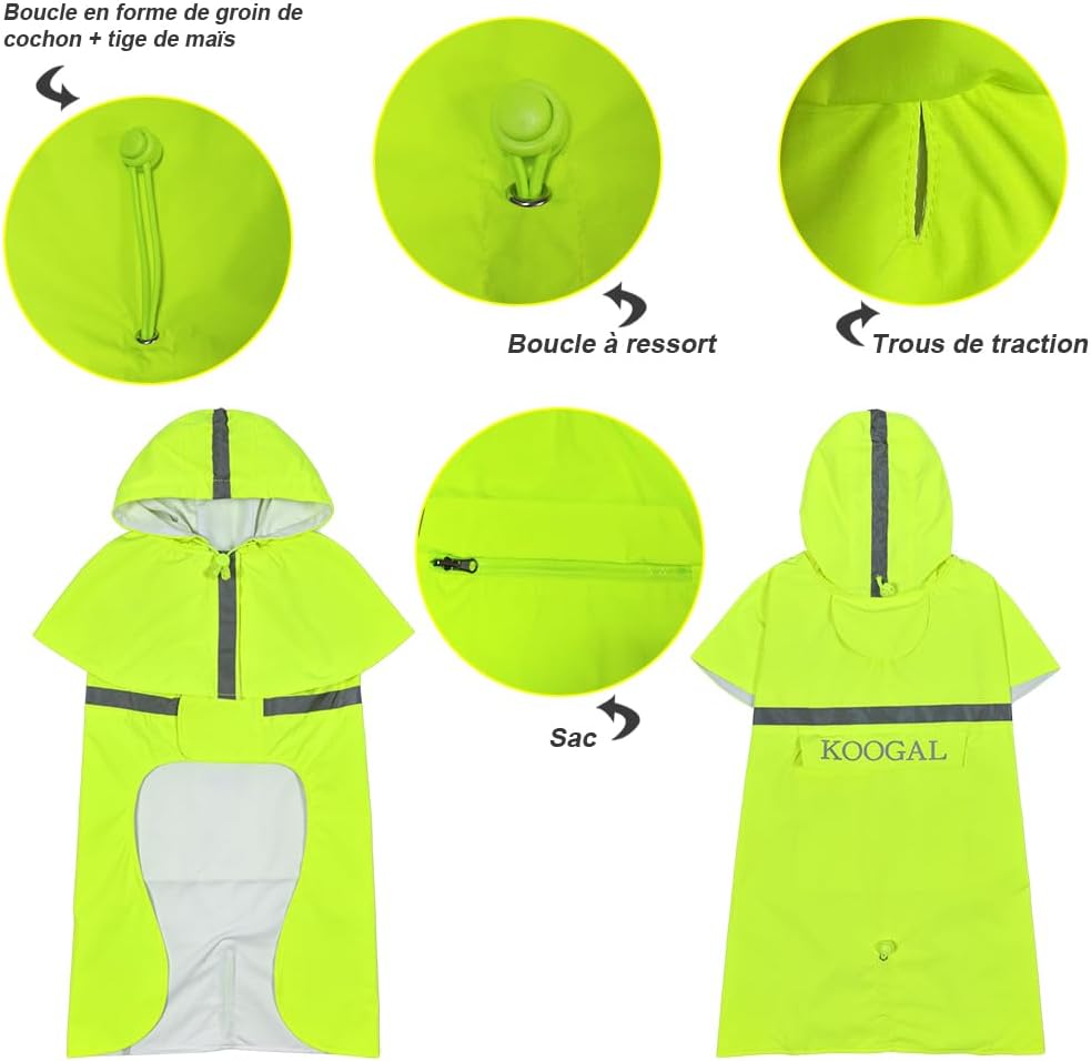 Dog Raincoat Waterproof Hooded, Medium Dogs - Fluorescent Yellow / 3XL-Fit for 33 to 44 pounds - image 2