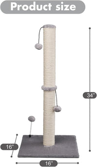 MECOOL 34” Tall Cat Scratching Post Premium Basics Kitten Scratcher - 34 inches for Adult Cats / Gray - image 4