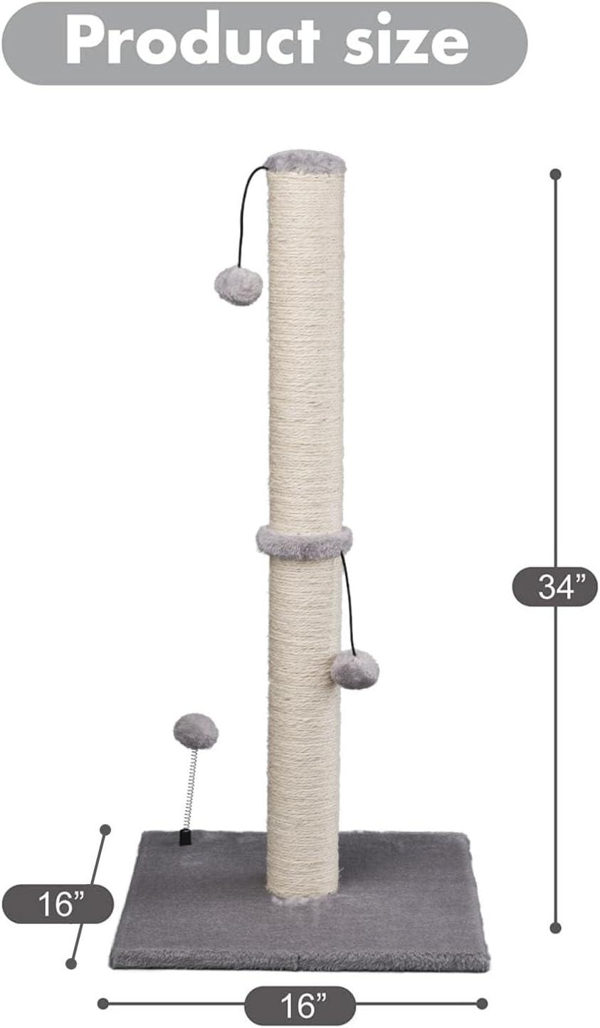 MECOOL 34” Tall Cat Scratching Post Premium Basics Kitten Scratcher - 34 inches for Adult Cats / Gray - image 4