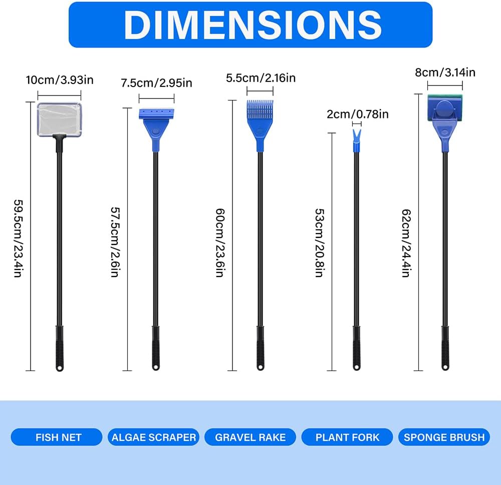 5 in 1 Fish Tank Cleaner Kit Aquarium Cleaning Tools with 19 Inch - Length 19inch - image 4