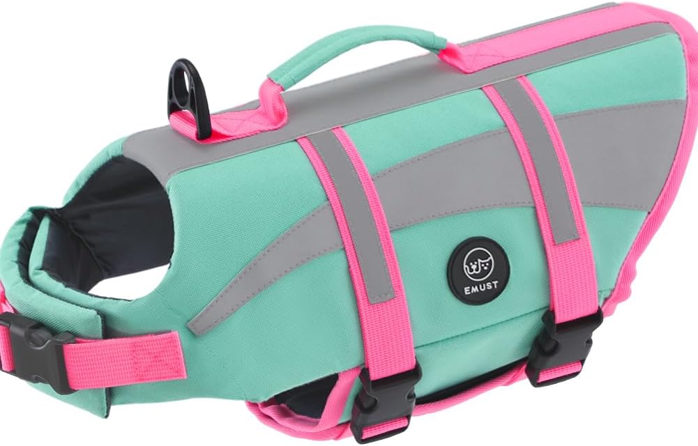 EMUST Dog Life Jacket, High Visibility Dog Life Vests with 2 Rescue Handles – Essentials for Dogs - Medium / NewTurquoise