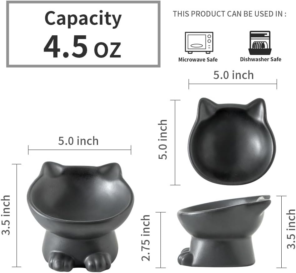 Nihow Ceramic Basic Cat Bowls: 5 Inch Cat Bowl for Food & Water – Essentials for Cats - 4.5 OZ / Matte Black - image 3