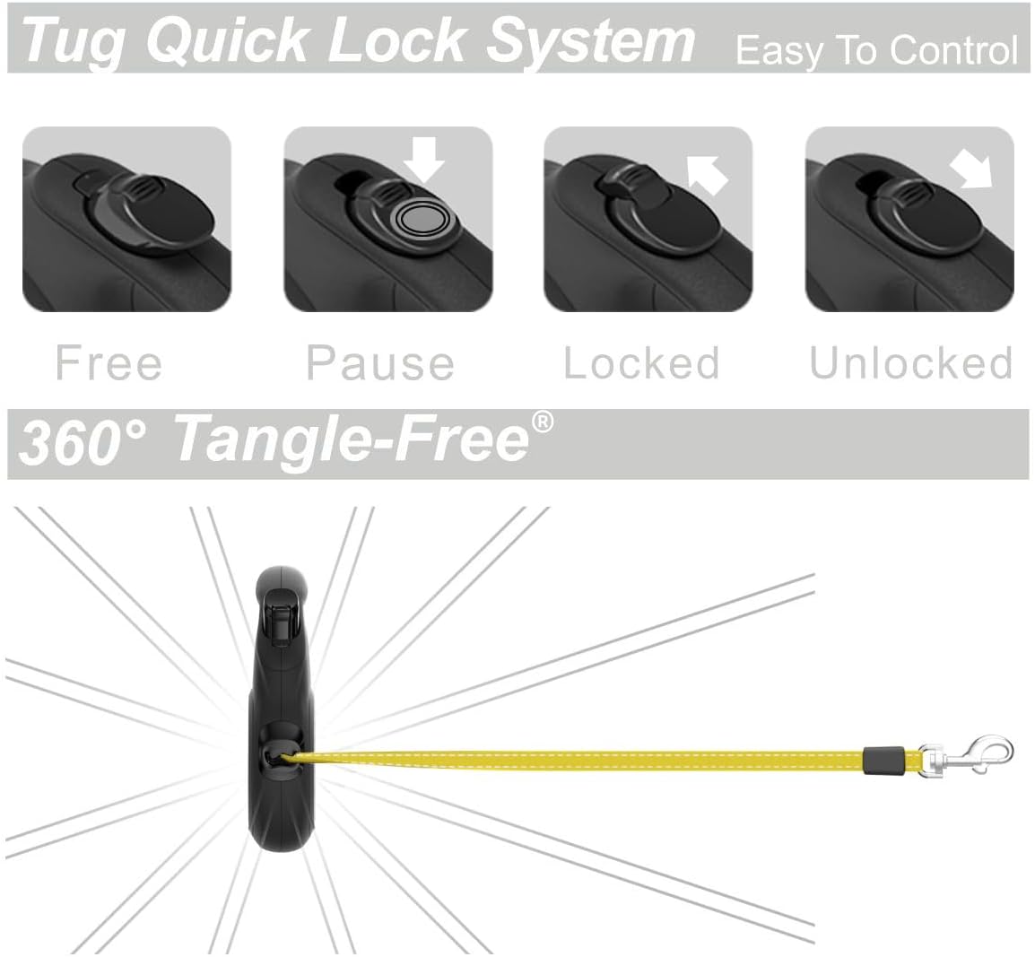 TUG Monochrome 360° Tangle-Free Retractable Dog Leash - Black/Reflective / Large, 16 ft - image 4