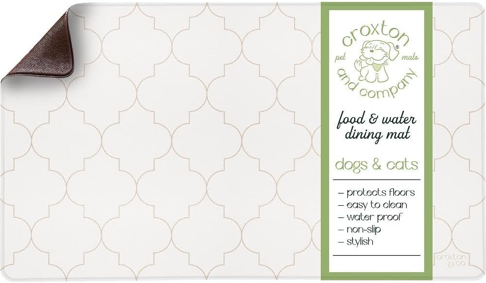 CROXTON & CO. Non-Slip Faux Leather Pet Feeding Mat for Dog Bowls - So Pawsh