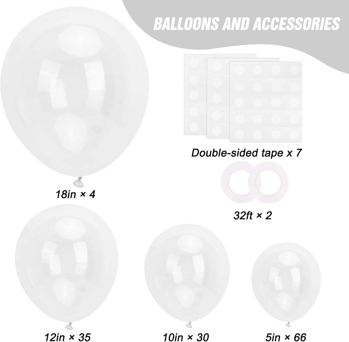 RUBFAC White Balloons Different Sizes 135pcs for Birthday Arch – Fun for Kids & Family - Clear - image 2