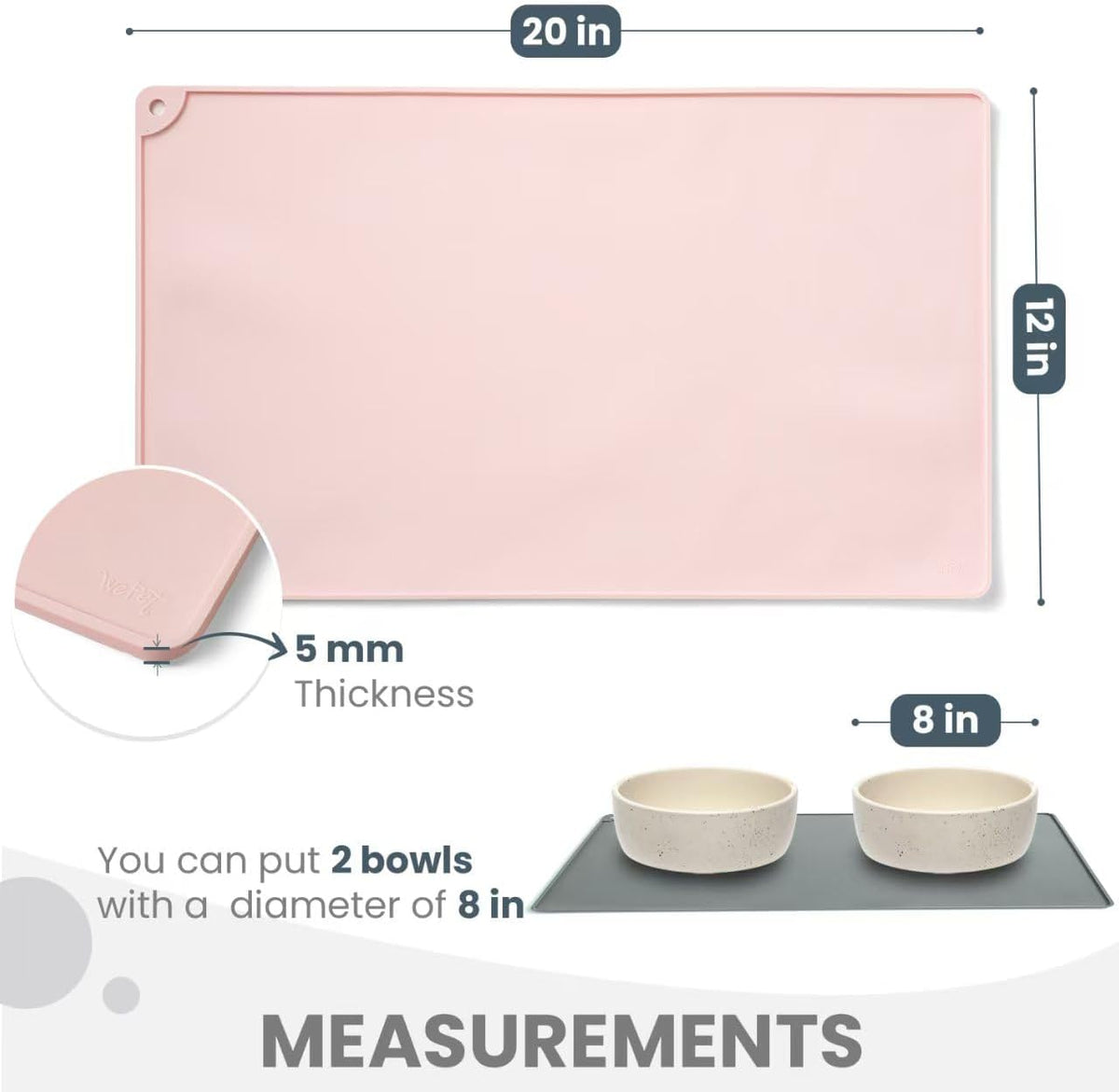 Non-Slip Waterproof Pet Feeding Mat - Medium, 20 x 12 Inch / Light Peach - image 2