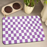 Dog Food Mats for Floors Waterproof - Plaid Purple / 24"L x 16"W