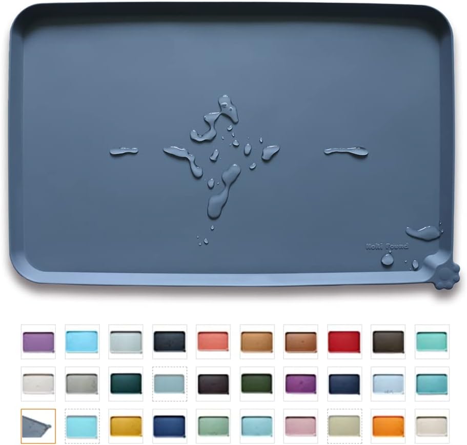 Hoki Found -Waterproof Pet Feeding Mats with High Lips - 19"L x 12"W / Gray