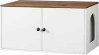 HOOBRO Cat Litter Box Enclosure - White + Walnut