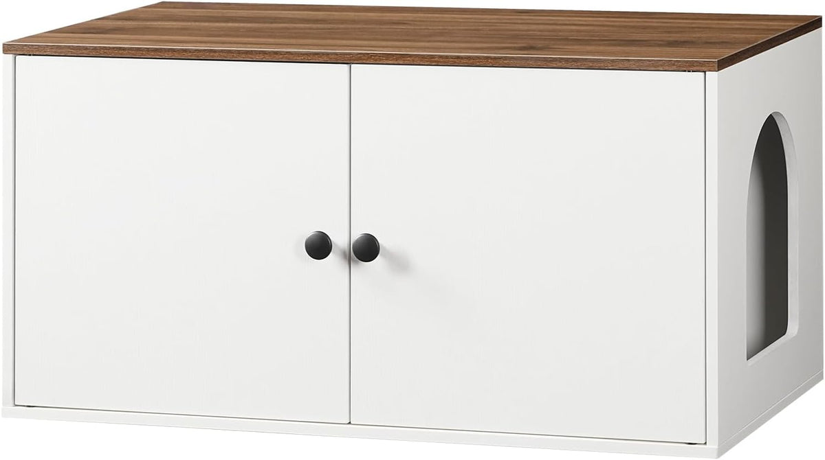 HOOBRO Cat Litter Box Enclosure - White + Walnut