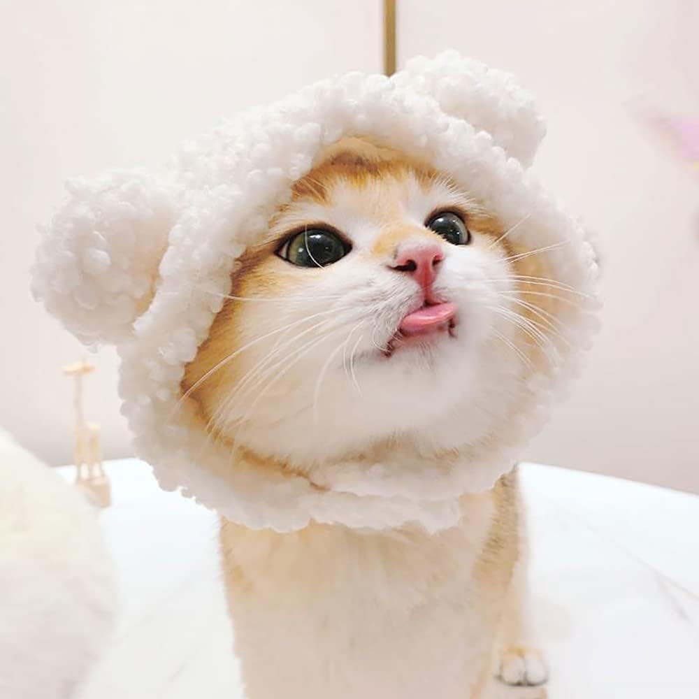 JOICEE Cute Cat Costume Warm Bear Hat Adjustable Small Pet Headwear - White - image 2