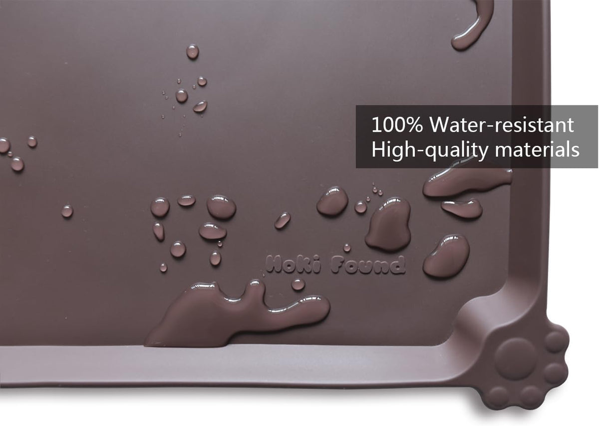 Hoki Found -Waterproof Pet Feeding Mats with High Lips - 19"L x 12"W / Dark Oak - image 3